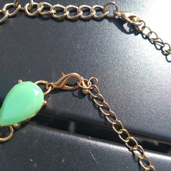 Green & Turquoise Statement Necklace, Gold Chain, with Matching Bracelet - Picture 4 of 9